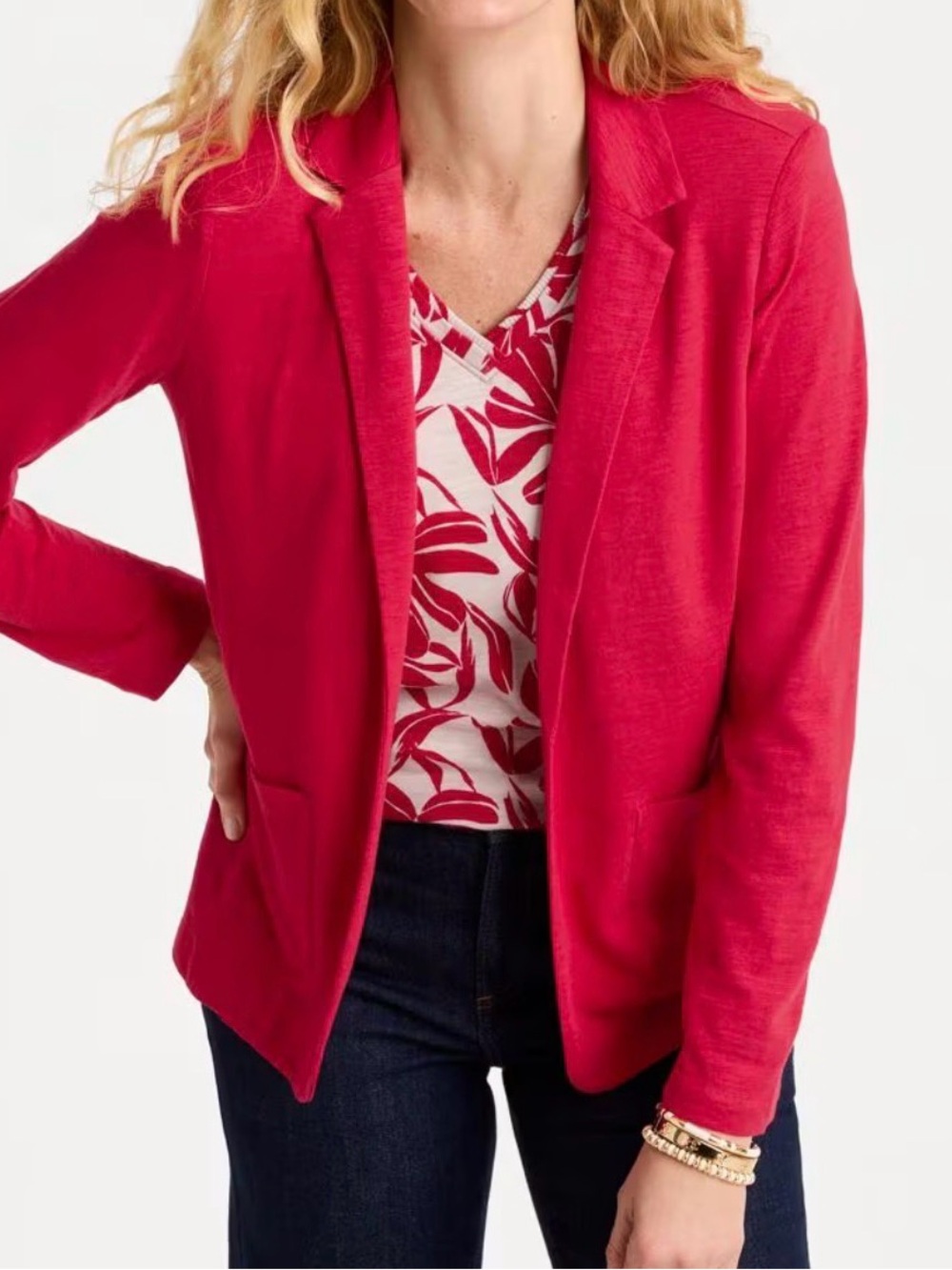 Chico’s Slub Knit Open Front 3/4 sleeve Red Blazer SZ 4 (2X or 20/22) NWT